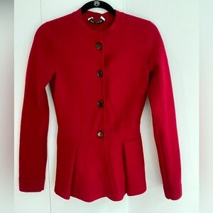 The Fold Red Peplum Cardigan sweater